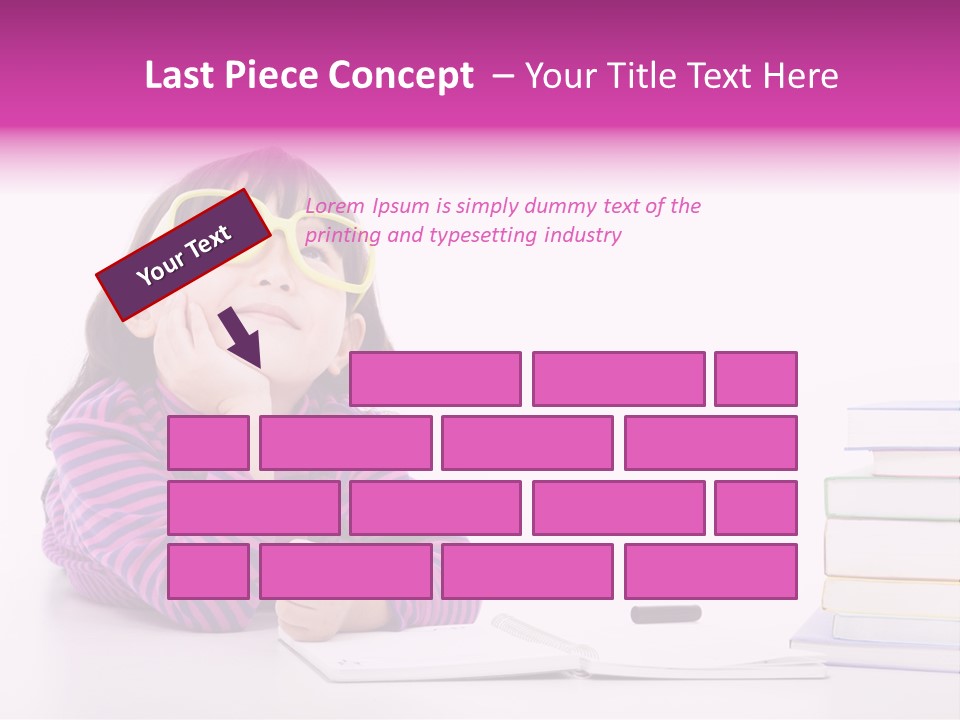 A Little Girl Sitting At A Table With A Pile Of Books In Front Of Her PowerPoint Template