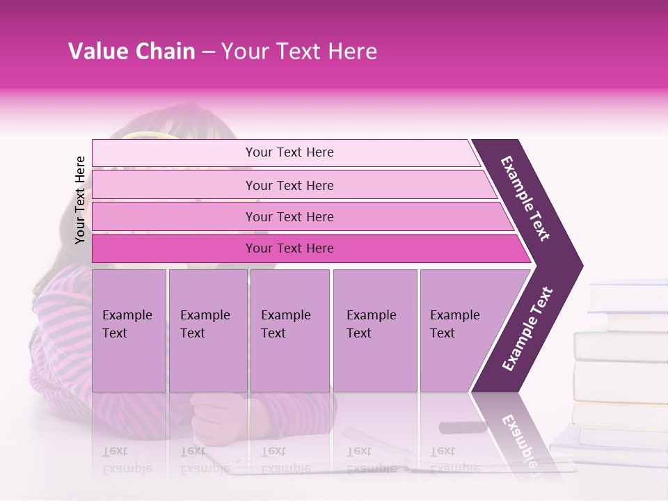 A Little Girl Sitting At A Table With A Pile Of Books In Front Of Her PowerPoint Template