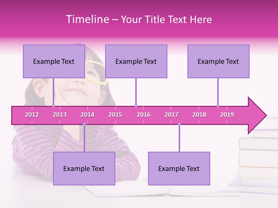 A Little Girl Sitting At A Table With A Pile Of Books In Front Of Her PowerPoint Template