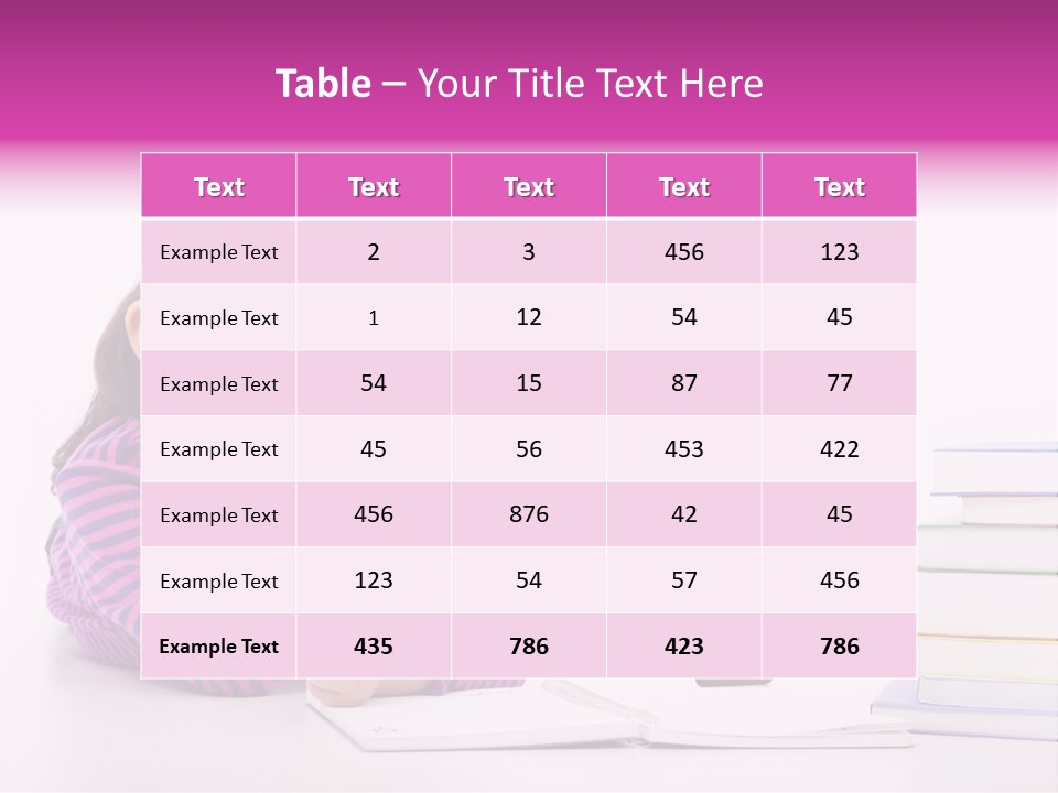 A Little Girl Sitting At A Table With A Pile Of Books In Front Of Her PowerPoint Template