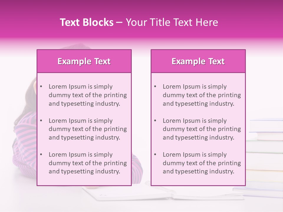 A Little Girl Sitting At A Table With A Pile Of Books In Front Of Her PowerPoint Template
