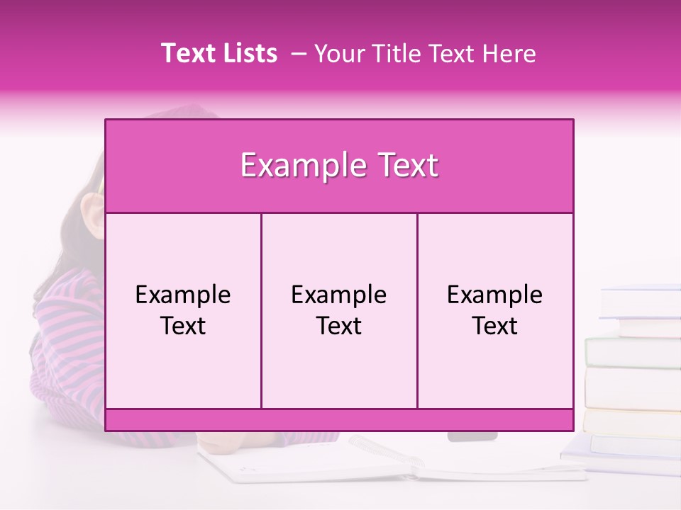 A Little Girl Sitting At A Table With A Pile Of Books In Front Of Her PowerPoint Template