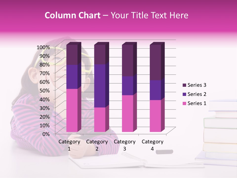 A Little Girl Sitting At A Table With A Pile Of Books In Front Of Her PowerPoint Template