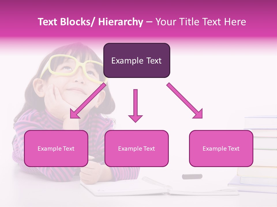 A Little Girl Sitting At A Table With A Pile Of Books In Front Of Her PowerPoint Template
