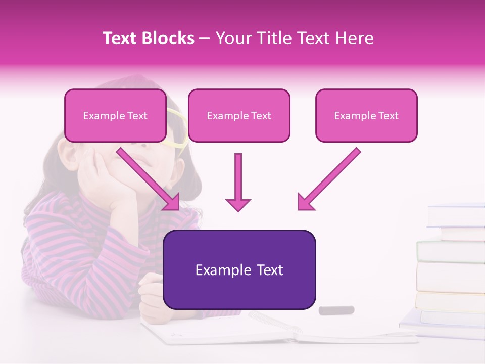 A Little Girl Sitting At A Table With A Pile Of Books In Front Of Her PowerPoint Template