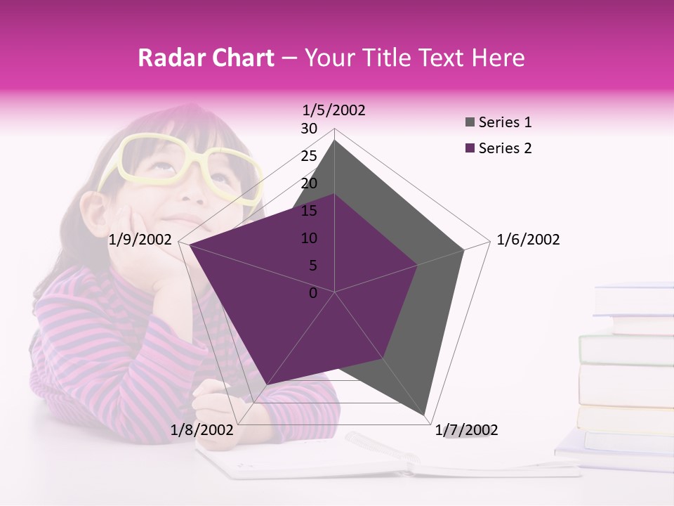 A Little Girl Sitting At A Table With A Pile Of Books In Front Of Her PowerPoint Template