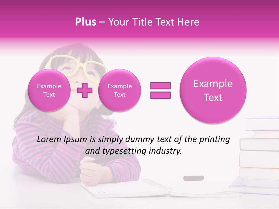 A Little Girl Sitting At A Table With A Pile Of Books In Front Of Her PowerPoint Template