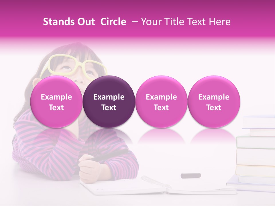 A Little Girl Sitting At A Table With A Pile Of Books In Front Of Her PowerPoint Template