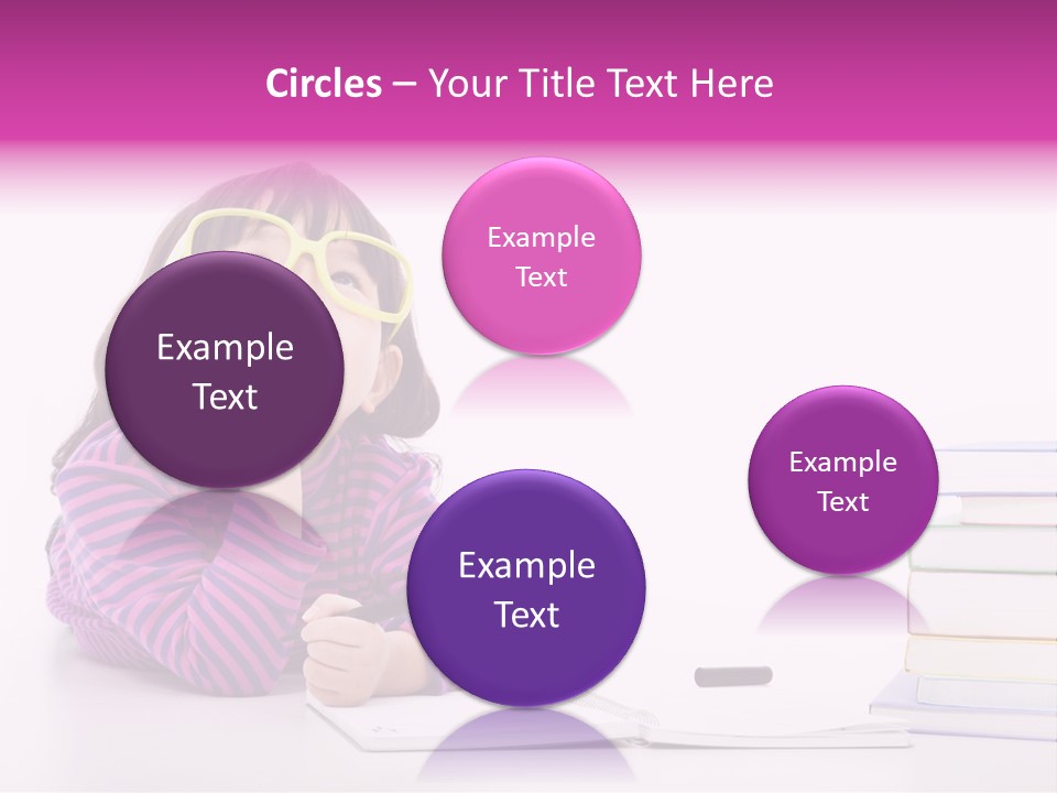 A Little Girl Sitting At A Table With A Pile Of Books In Front Of Her PowerPoint Template