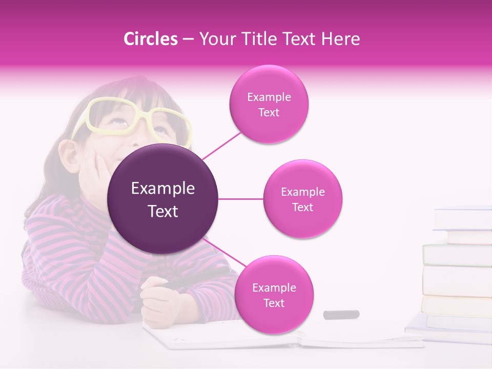 A Little Girl Sitting At A Table With A Pile Of Books In Front Of Her PowerPoint Template