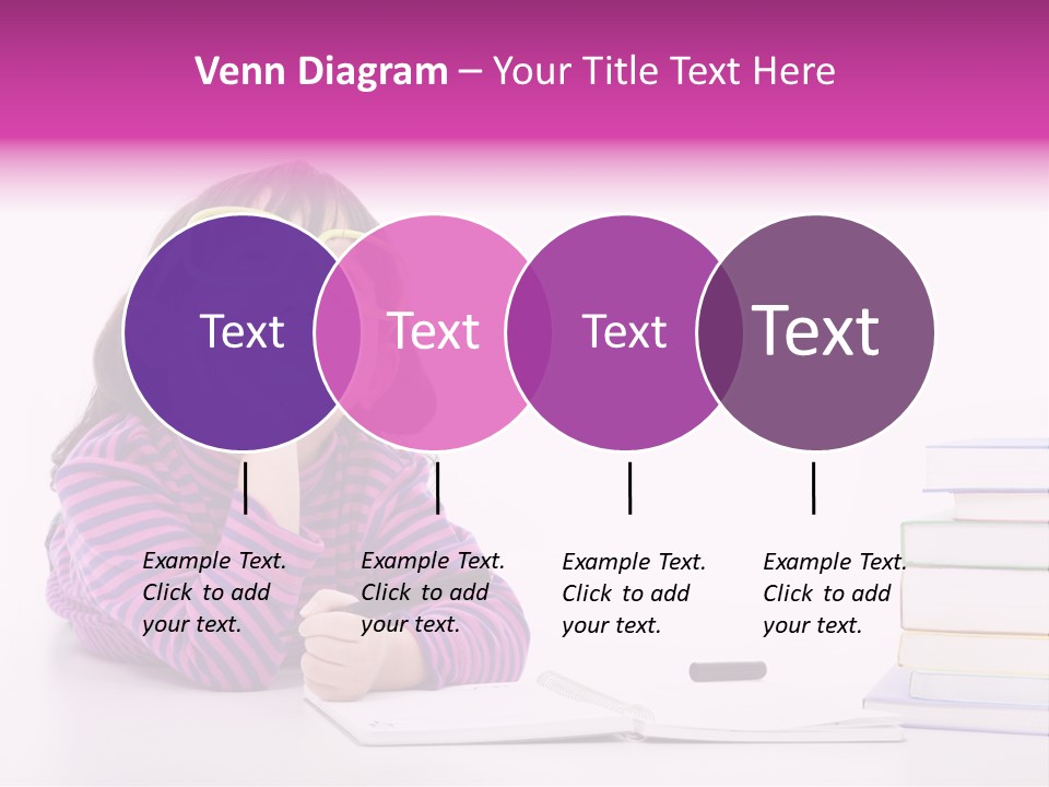 A Little Girl Sitting At A Table With A Pile Of Books In Front Of Her PowerPoint Template