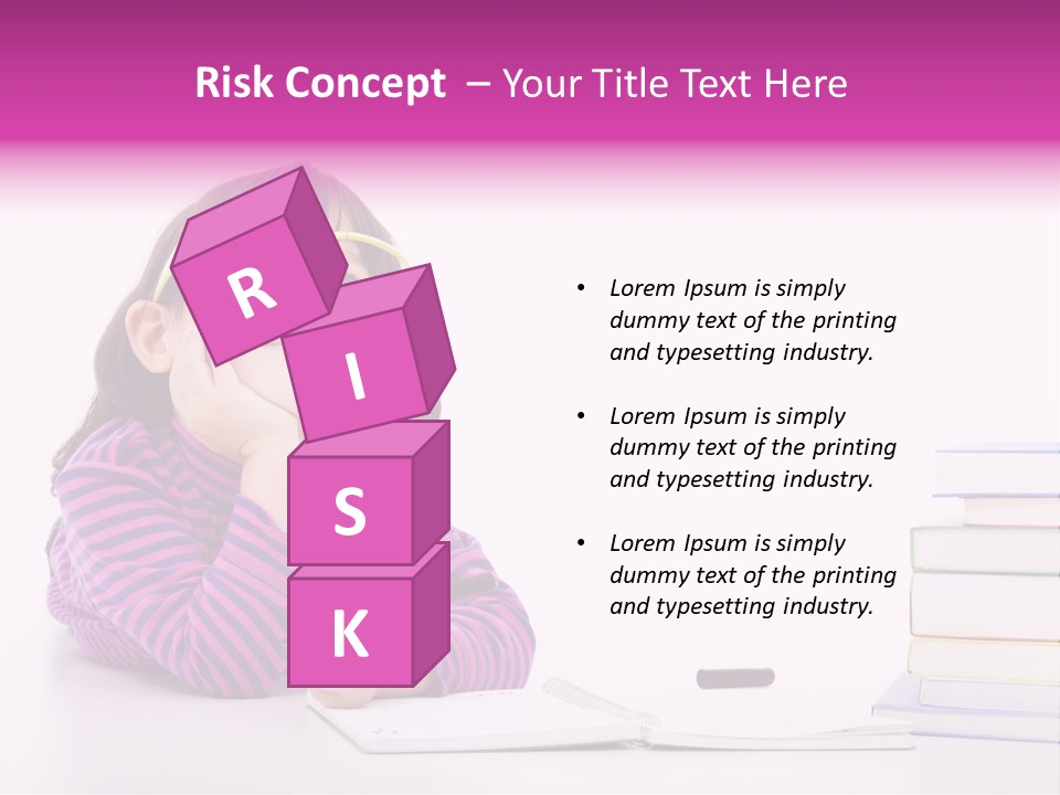 A Little Girl Sitting At A Table With A Pile Of Books In Front Of Her PowerPoint Template