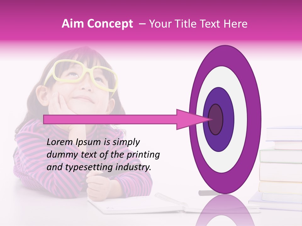 A Little Girl Sitting At A Table With A Pile Of Books In Front Of Her PowerPoint Template