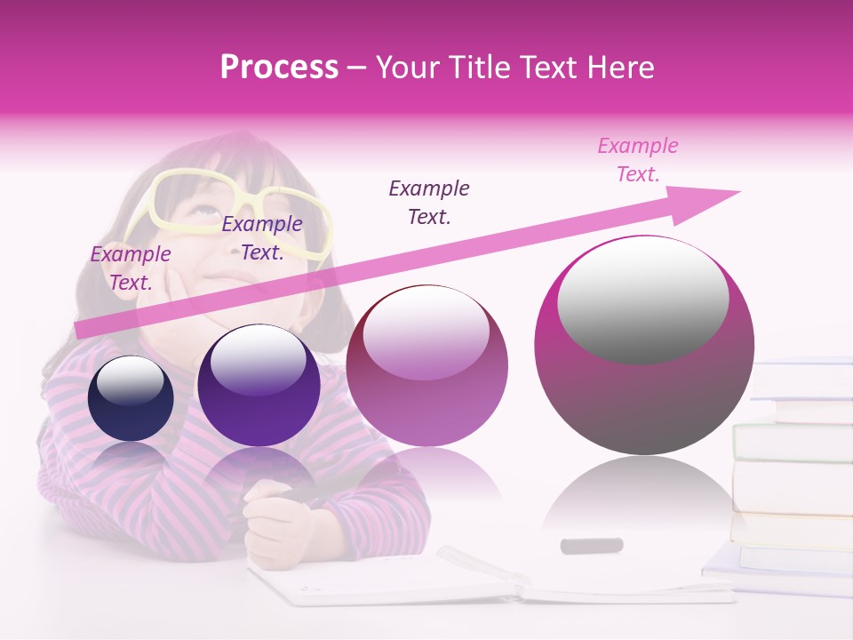 A Little Girl Sitting At A Table With A Pile Of Books In Front Of Her PowerPoint Template