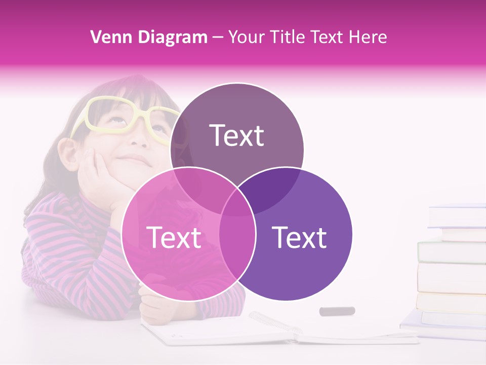 A Little Girl Sitting At A Table With A Pile Of Books In Front Of Her PowerPoint Template