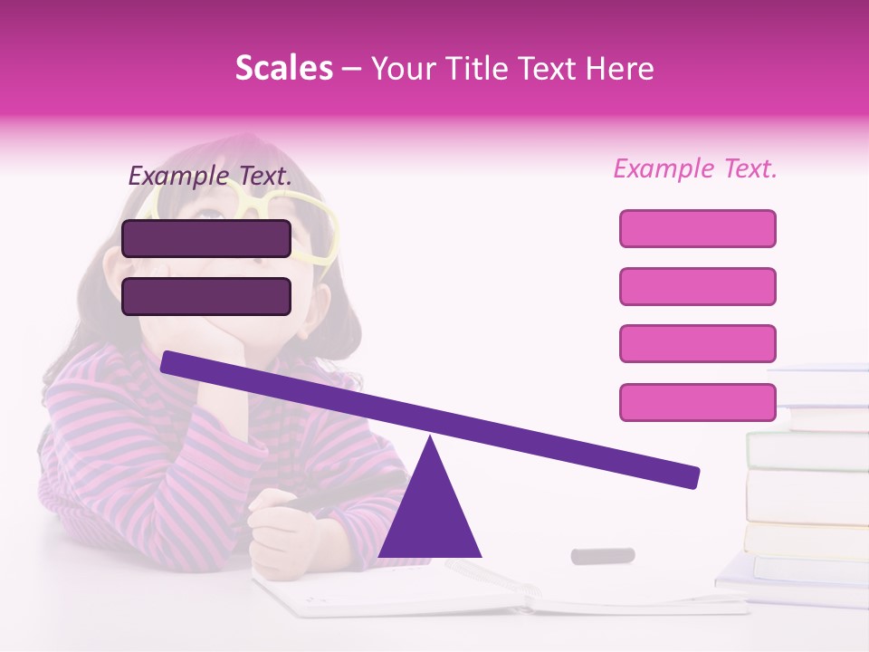 A Little Girl Sitting At A Table With A Pile Of Books In Front Of Her PowerPoint Template