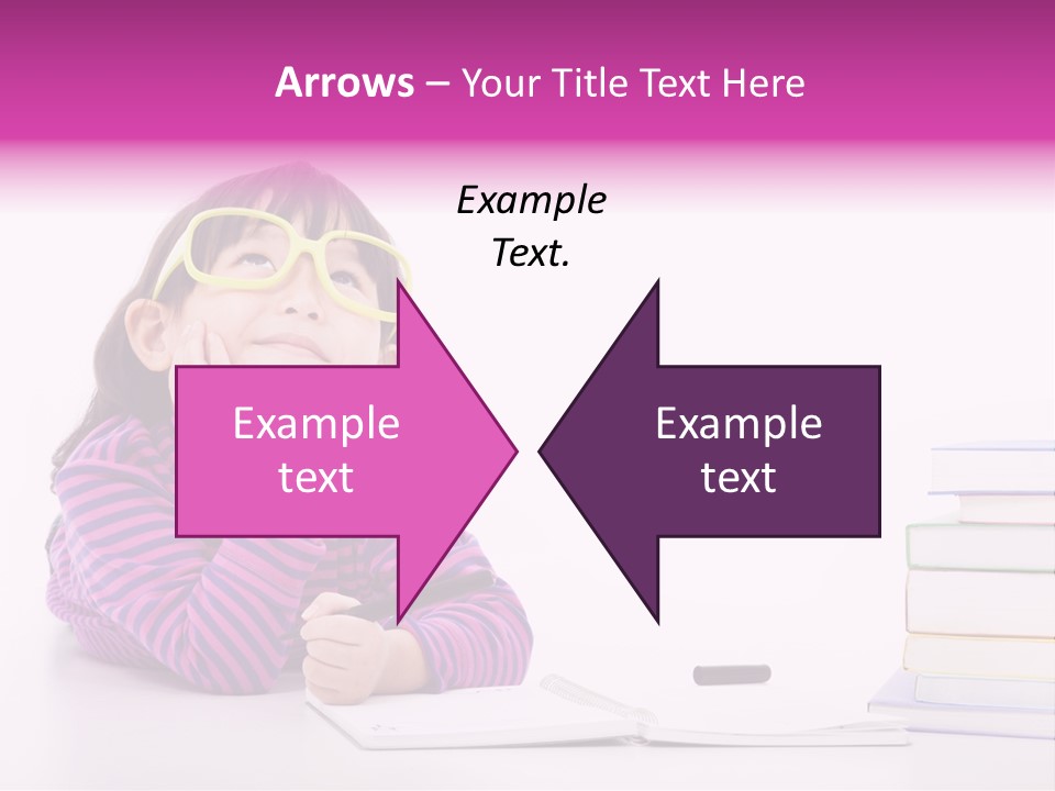 A Little Girl Sitting At A Table With A Pile Of Books In Front Of Her PowerPoint Template