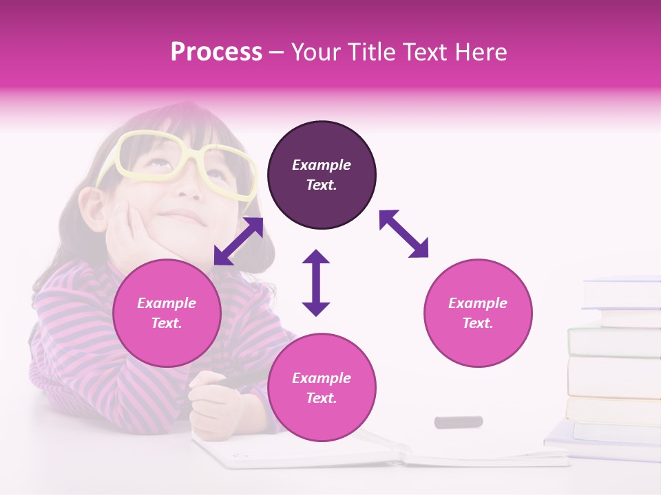 A Little Girl Sitting At A Table With A Pile Of Books In Front Of Her PowerPoint Template