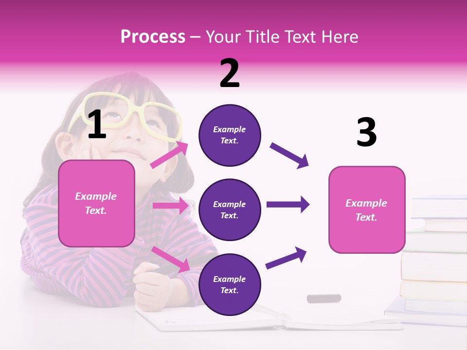 A Little Girl Sitting At A Table With A Pile Of Books In Front Of Her PowerPoint Template