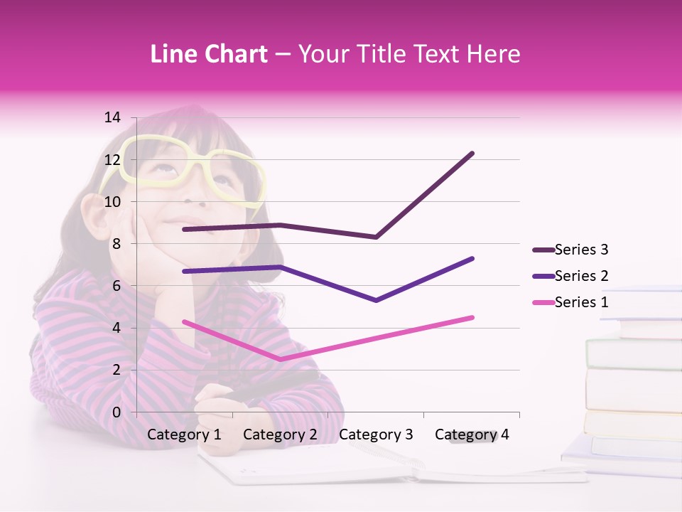 A Little Girl Sitting At A Table With A Pile Of Books In Front Of Her PowerPoint Template