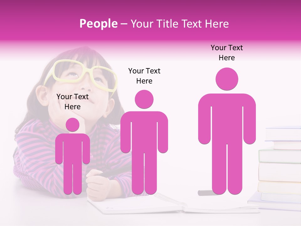 A Little Girl Sitting At A Table With A Pile Of Books In Front Of Her PowerPoint Template