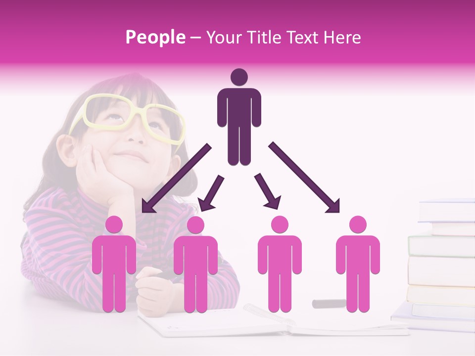 A Little Girl Sitting At A Table With A Pile Of Books In Front Of Her PowerPoint Template