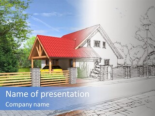 A Picture Of A House With A Red Roof PowerPoint Template