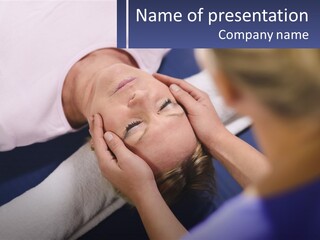 A Woman Laying On A Bed With Her Eyes Closed PowerPoint Template