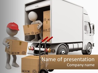 A Person With A Box In His Hand And A Truck With Boxes On The Back PowerPoint Template