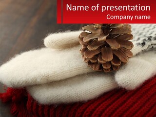 A Knitted Hat With A Pine Cone On Top Of It PowerPoint Template