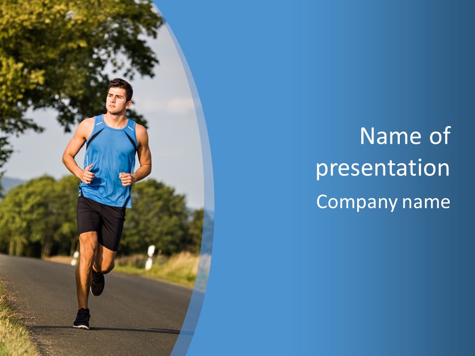 A Man Running Down A Road With Trees In The Background PowerPoint Template