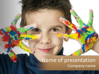 A Young Boy Holding His Hands Up To His Face PowerPoint Template