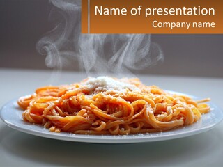A Plate Of Spaghetti With Smoke Coming Out Of It PowerPoint Template