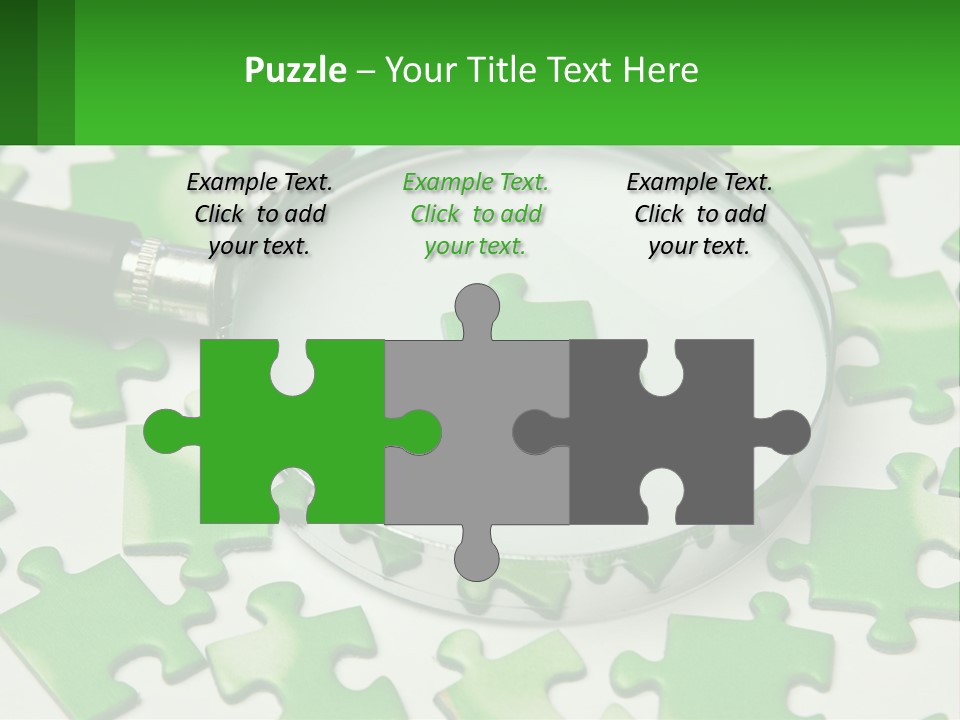 A Magnifying Glass With A Piece Of Puzzle On It PowerPoint Template