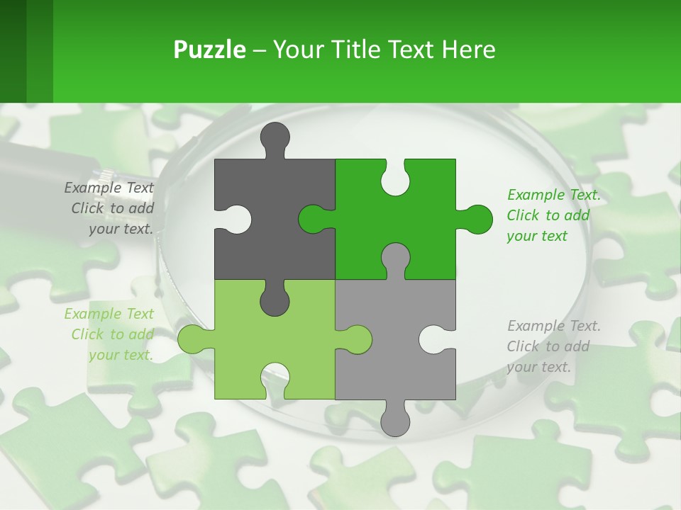 A Magnifying Glass With A Piece Of Puzzle On It PowerPoint Template