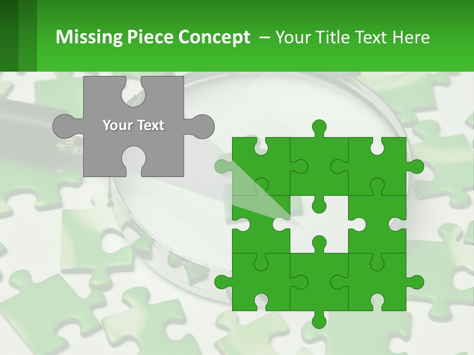 A Magnifying Glass With A Piece Of Puzzle On It PowerPoint Template