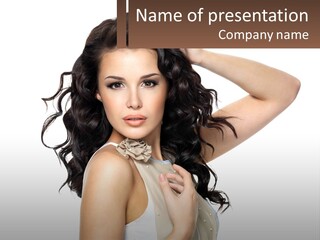 A Woman With Long Dark Hair Is Posing For A Picture PowerPoint Template