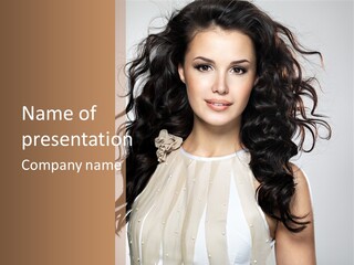 A Woman With Long Hair Is Posing For A Picture PowerPoint Template