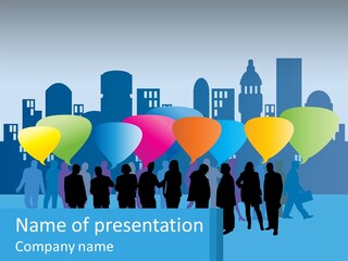 A Group Of People Standing In Front Of A City Skyline PowerPoint Template