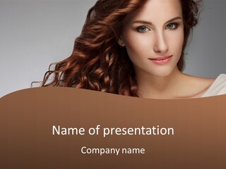 A Beautiful Woman With Long Red Hair Is Smiling PowerPoint Template