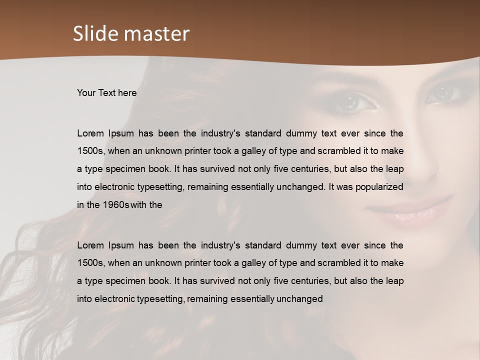 A Beautiful Woman With Long Red Hair Is Smiling PowerPoint Template