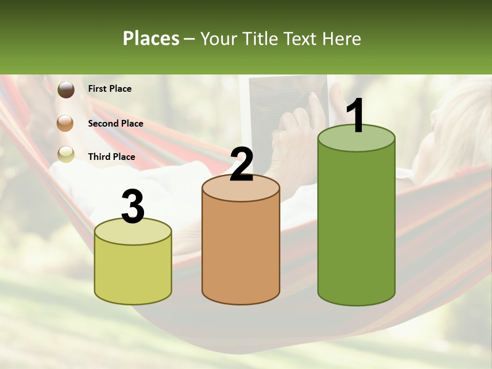 A Woman Laying In A Hammock Reading A Book PowerPoint Template