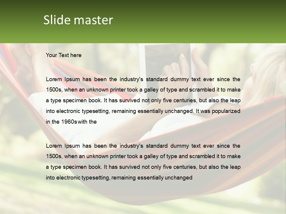 A Woman Laying In A Hammock Reading A Book PowerPoint Template