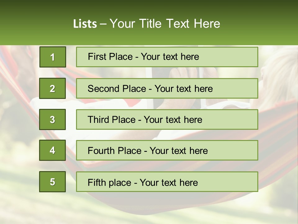 A Woman Laying In A Hammock Reading A Book PowerPoint Template