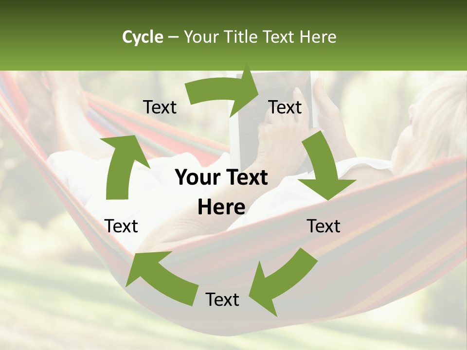 A Woman Laying In A Hammock Reading A Book PowerPoint Template