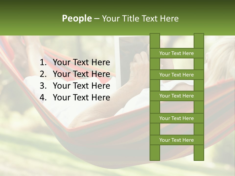 A Woman Laying In A Hammock Reading A Book PowerPoint Template