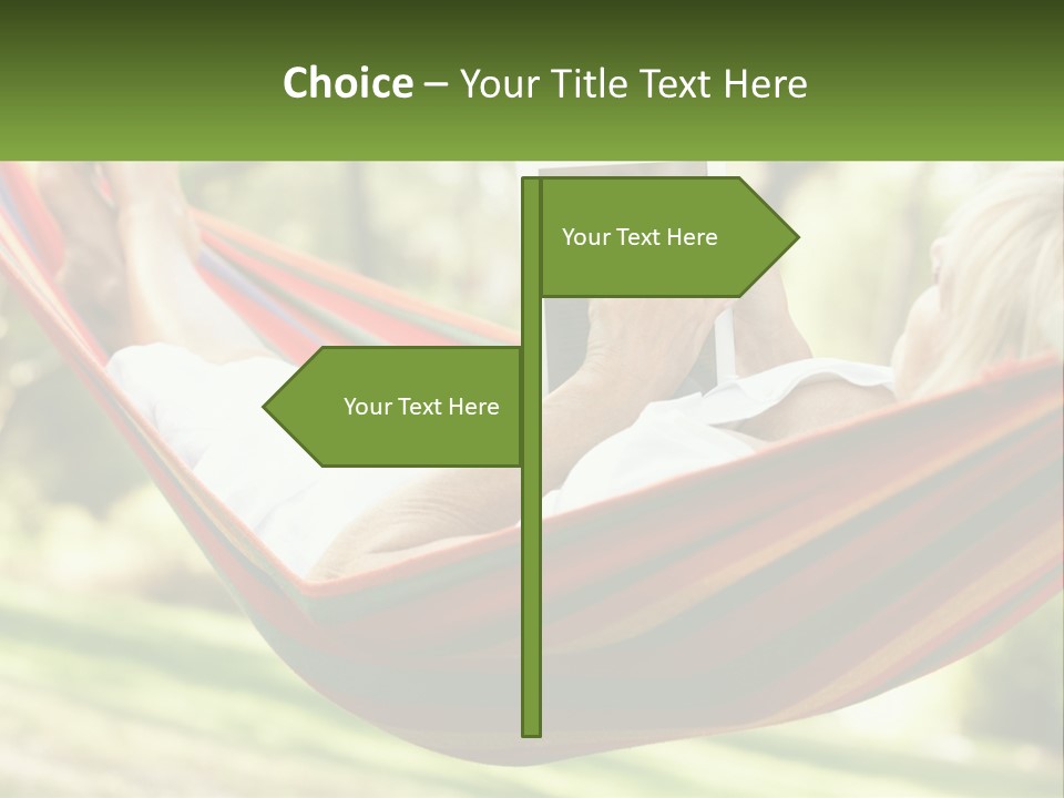 A Woman Laying In A Hammock Reading A Book PowerPoint Template