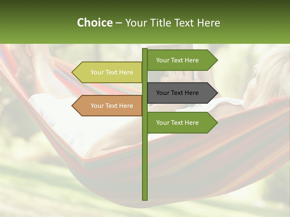 A Woman Laying In A Hammock Reading A Book PowerPoint Template