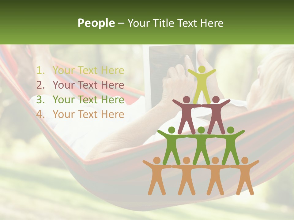 A Woman Laying In A Hammock Reading A Book PowerPoint Template