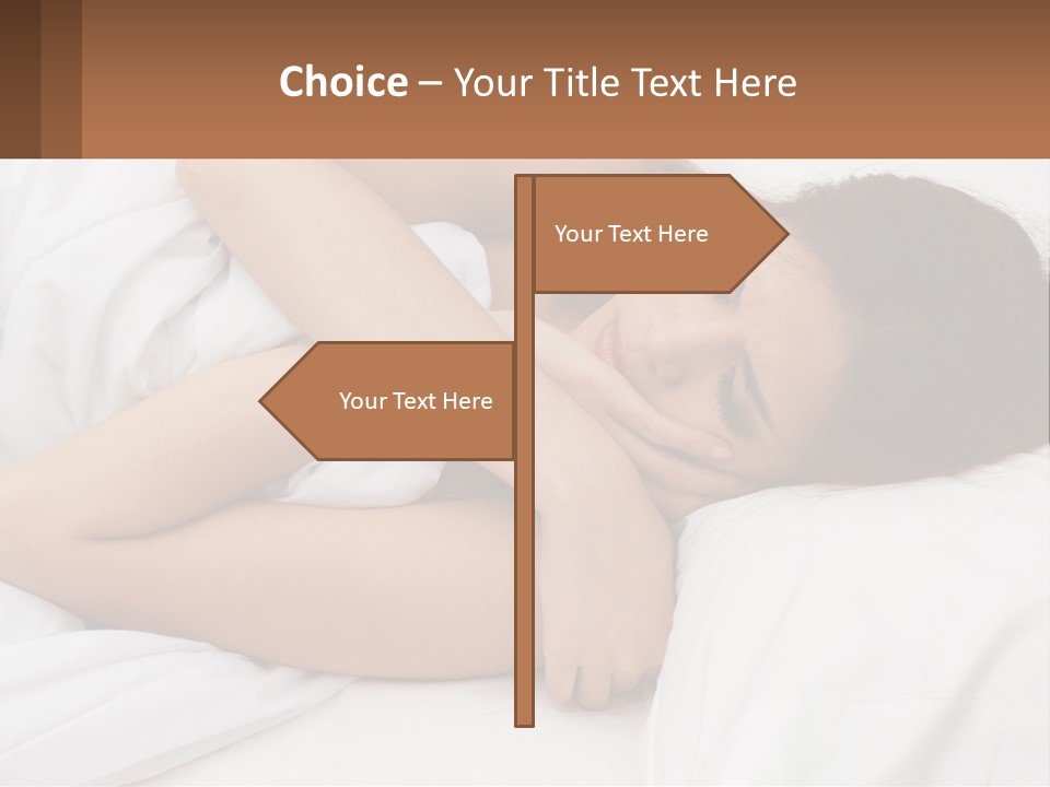 A Woman Laying In Bed With Her Head On Her Pillow PowerPoint Template